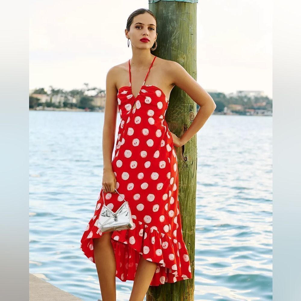 Anthropologie Plenty by Tracy Reese Polka Dot Halter High Low Ruffle Dress NWT